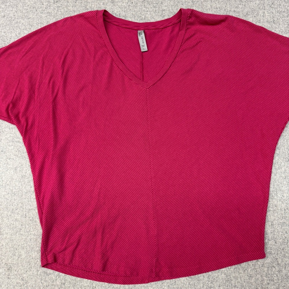 Blue Canoe V-Neck Top Size Large Pink Organic Ribbed Dolman Sleeve Made in USA